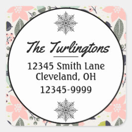 Pegatina Cuadrada Navidades Poinsettia Acorns Dirección de devolució