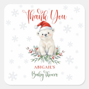 Pegatina Cuadrada Navidades Polar Bear Baby Shower Gracias