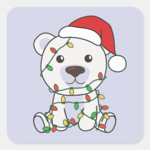 Pegatina Cuadrada Navidades Polar Oso Animales De Invierno Osos Pola