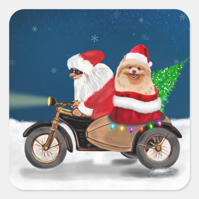 Pegatina Cuadrada Navidades porcinos de Pomerania (Anverso)