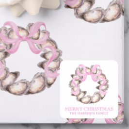 Pegatina Cuadrada Navidades Preppy Coastal Oyster Bow Wreath