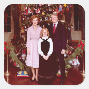Pegatina Cuadrada Navidades Presidente James Jimmy Carter Casa Blanc