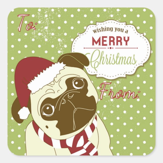 Pegatina Cuadrada Navidades Pug (Anverso)
