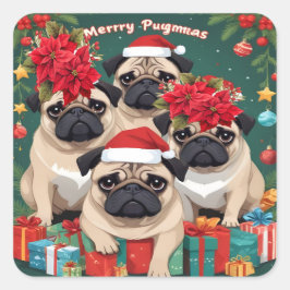 Pegatina Cuadrada Navidades Pug