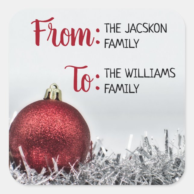 Pegatina Cuadrada Navidades purpurinoso rojos pelan con guirnaldas d (Anverso)