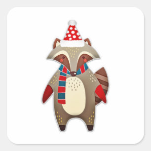 Pegatina Cuadrada Navidades Raccoon Personalizado