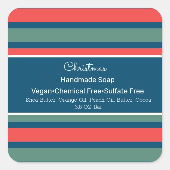 Pegatina Cuadrada Navidades Rayas de jabón hecho a mano Belleza (Anverso)