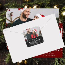 Pegatina Cuadrada Navidades recién casados Black Merry y foto casada