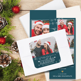 Pegatina Cuadrada Navidades recién casados Green Merry y foto casada