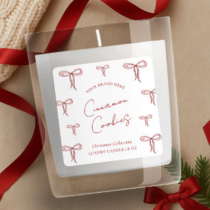 Pegatina Cuadrada Navidades Red & White Elegant Bows Candle Jar