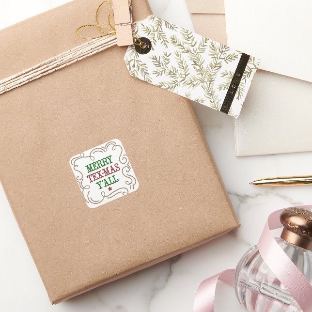Pegatina Cuadrada Navidades Red y Verde Merry Tex-Mas Y'all (Subido por el creador)