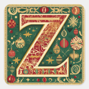 Pegatina Cuadrada Navidades Red Z con vegetación y oro