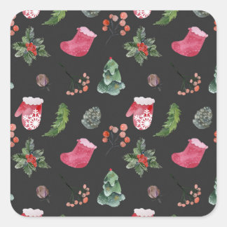 Pegatina Cuadrada Navidades Reindeer: Patrón de color de agua sin fo