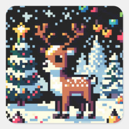Pegatina Cuadrada Navidades Reindeer Winter Wonderland Pixel Art