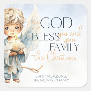 Pegatina Cuadrada Navidades religiosos de color de agua Angel