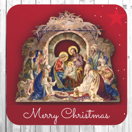 Pegatina Cuadrada Navidades religiosos Tarjeta sobre el Niño Jesús