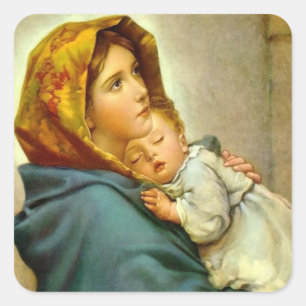 Pegatina Cuadrada Navidades religiosos Virgen María y Jesús