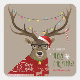 Pegatina Cuadrada Navidades renos