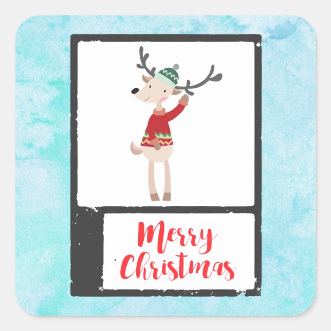 Pegatina Cuadrada Navidades Renos En Un Feo Sudor De Whimsical (Anverso)