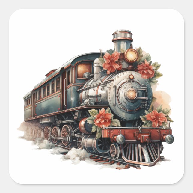 Pegatina Cuadrada Navidades retro de los trenes de vapor de moda (Anverso)