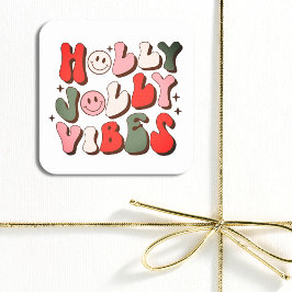 Pegatina Cuadrada Navidades Retro Holly Jolly Vibes Festividades de 