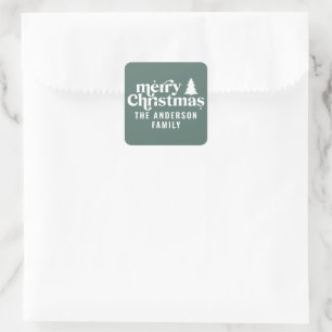 Pegatina Cuadrada Navidades Retro Sage Green Moderno Minimal Único
