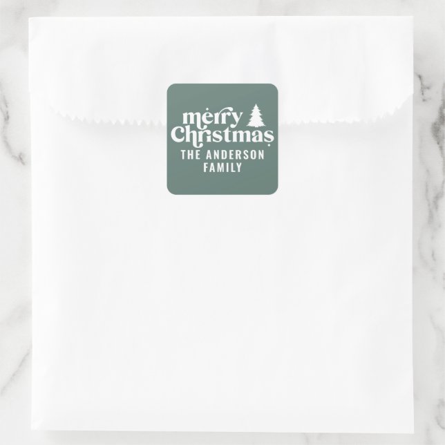 Pegatina Cuadrada Navidades Retro Sage Green Moderno Minimal Único (Bolso)