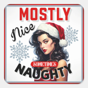Pegatina Cuadrada Navidades retro traviesos a veces traviesos pinup