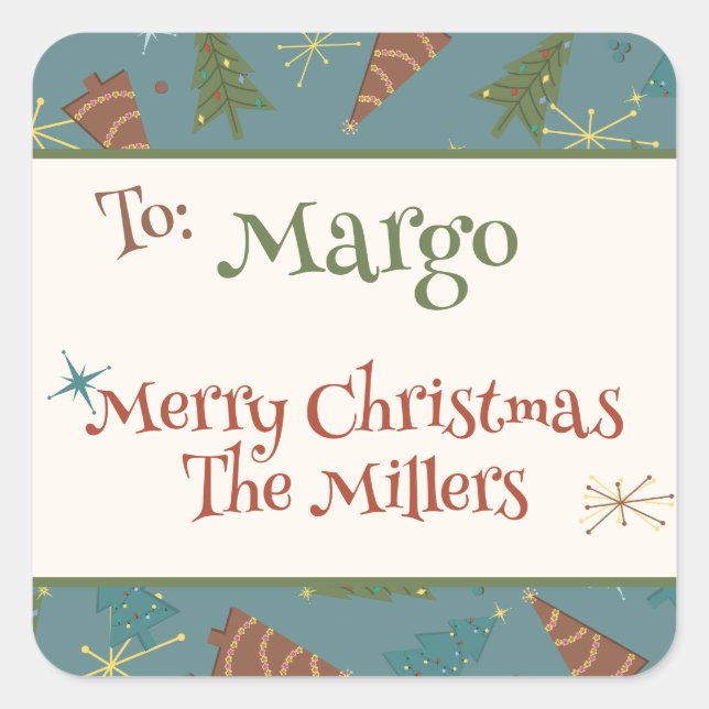 Pegatina Cuadrada Navidades retro Tress Familia Personalizado Pegati (Anverso)