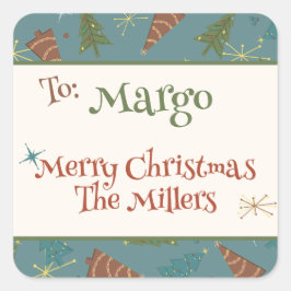 Pegatina Cuadrada Navidades retro Tress Familia Personalizado Pegati