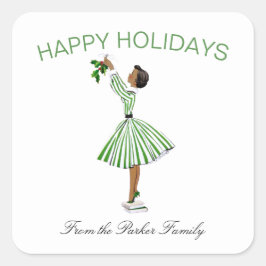 Pegatina Cuadrada Navidades retro ventilado lindo con vestido Chica