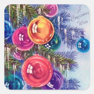 Pegatina Cuadrada Navidades retro vintage balls Ornamentos de árbol