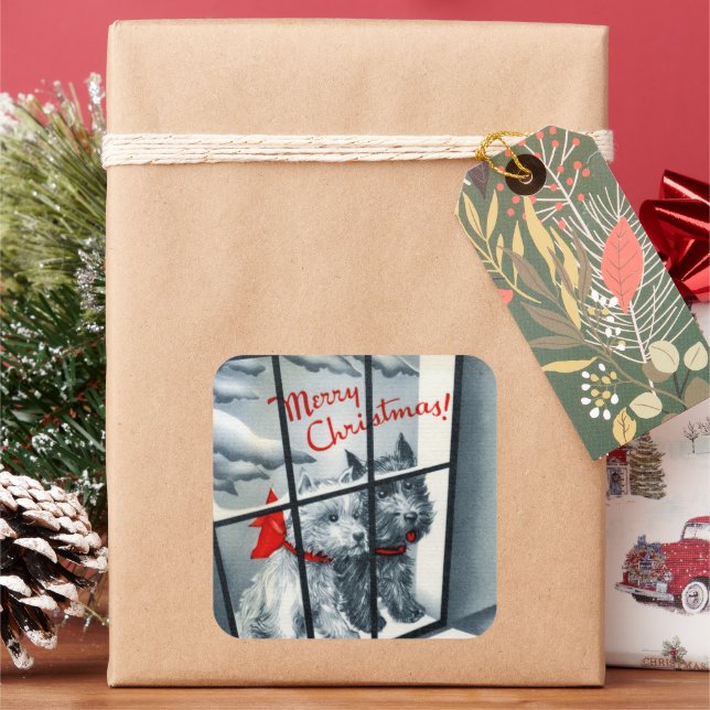 Pegatina Cuadrada navidades retro vintage Scotty dog (Vacaciones)