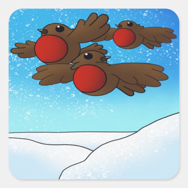 Pegatina Cuadrada Navidades Robin Birds (Anverso)