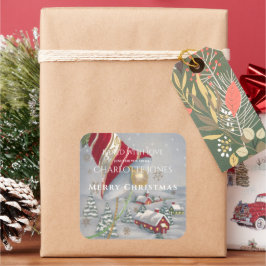 Pegatina Cuadrada Navidades rojos bonitos Campana Campana Campestre