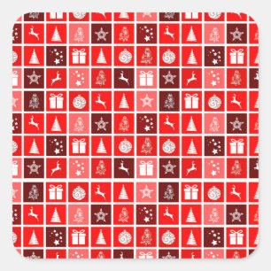Pegatina Cuadrada Navidades rojos festividad reno de árbol lindo