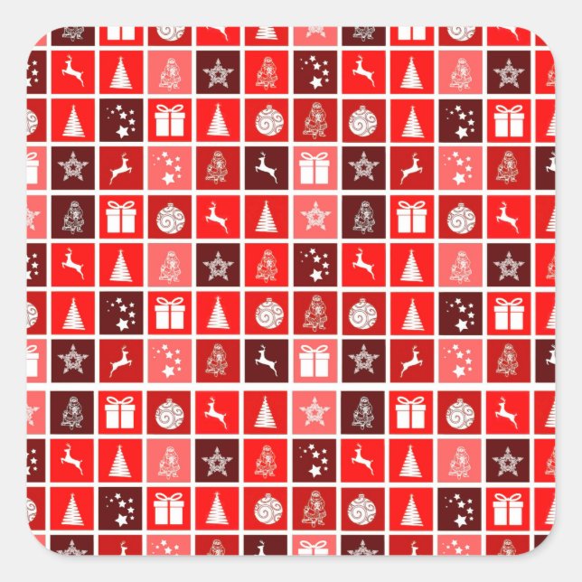 Pegatina Cuadrada Navidades rojos festividad reno de árbol lindo (Anverso)