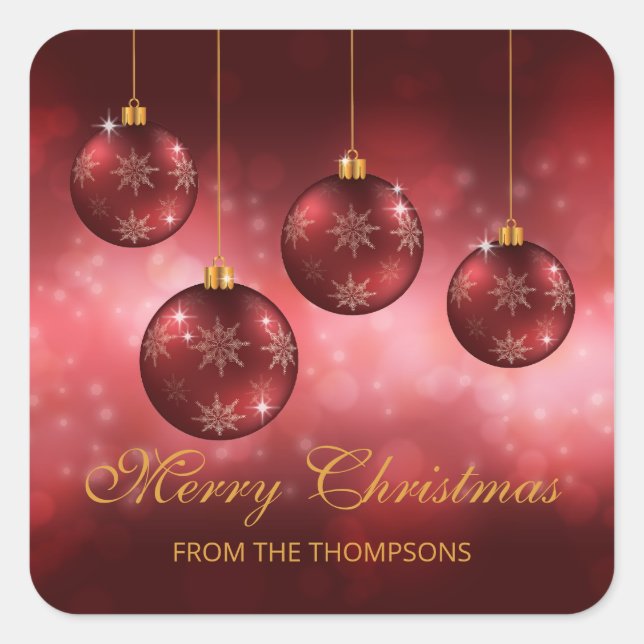 Pegatina Cuadrada Navidades Rojos Festividades Baubles Con Texto Per (Anverso)