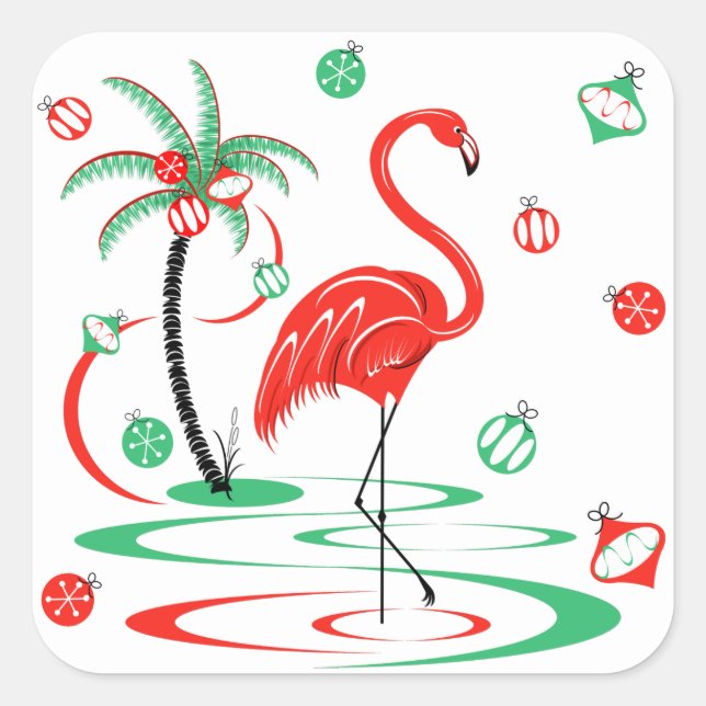 Pegatina Cuadrada Navidades rojos Flamingo Baubles square (Anverso)