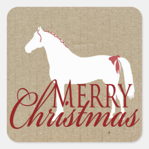Pegatina Cuadrada Navidades rojos y blancos de caballos rusos