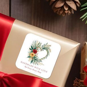 Pegatina Cuadrada Navidades románticos en forma de corazón floral co