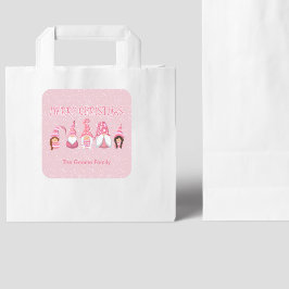 Pegatina Cuadrada Navidades rosados Familia personalizado Cinco Gnom