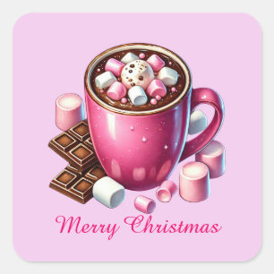 Pegatina Cuadrada Navidades rosados festivos personalizable cacao