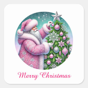 Pegatina Cuadrada Navidades rosados festivos personalizable Santa