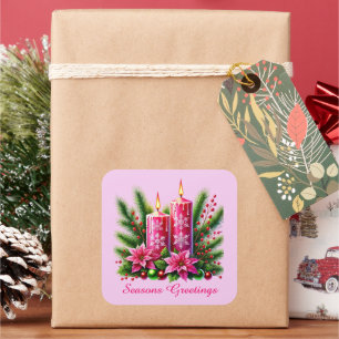 Pegatina Cuadrada Navidades rosados festivos personalizable velas