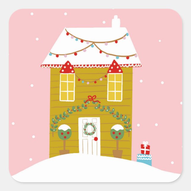 Pegatina Cuadrada Navidades rosados Fiesta niños vacaciones de cumpl (Anverso)