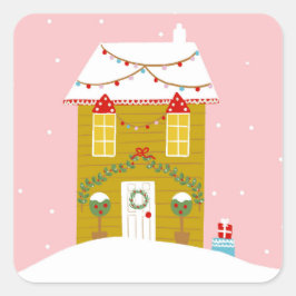 Pegatina Cuadrada Navidades rosados Fiesta niños vacaciones de cumpl