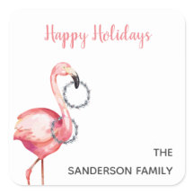 Navidades rosados Flamingo Wreathl Happy Holidays