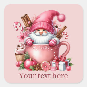 Pegatina Cuadrada Navidades rosados gnome añadir texto