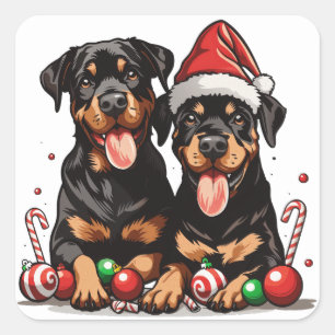 Pegatina Cuadrada Navidades Rottweiler Dog Santa